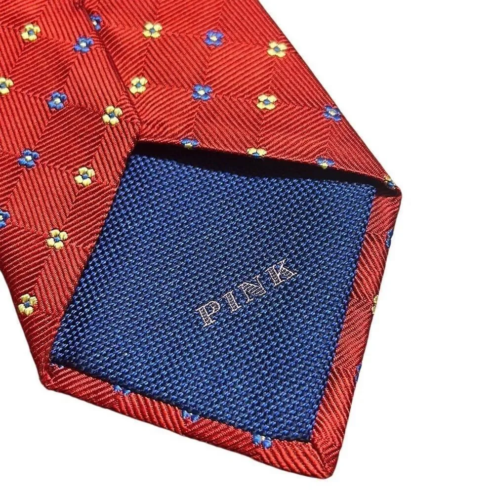 PINK London Red Geometric Silk Necktie Menswear‎ Business Professional